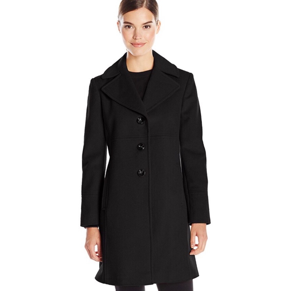 Larry Levine Notch Collar Classic Wool Coat